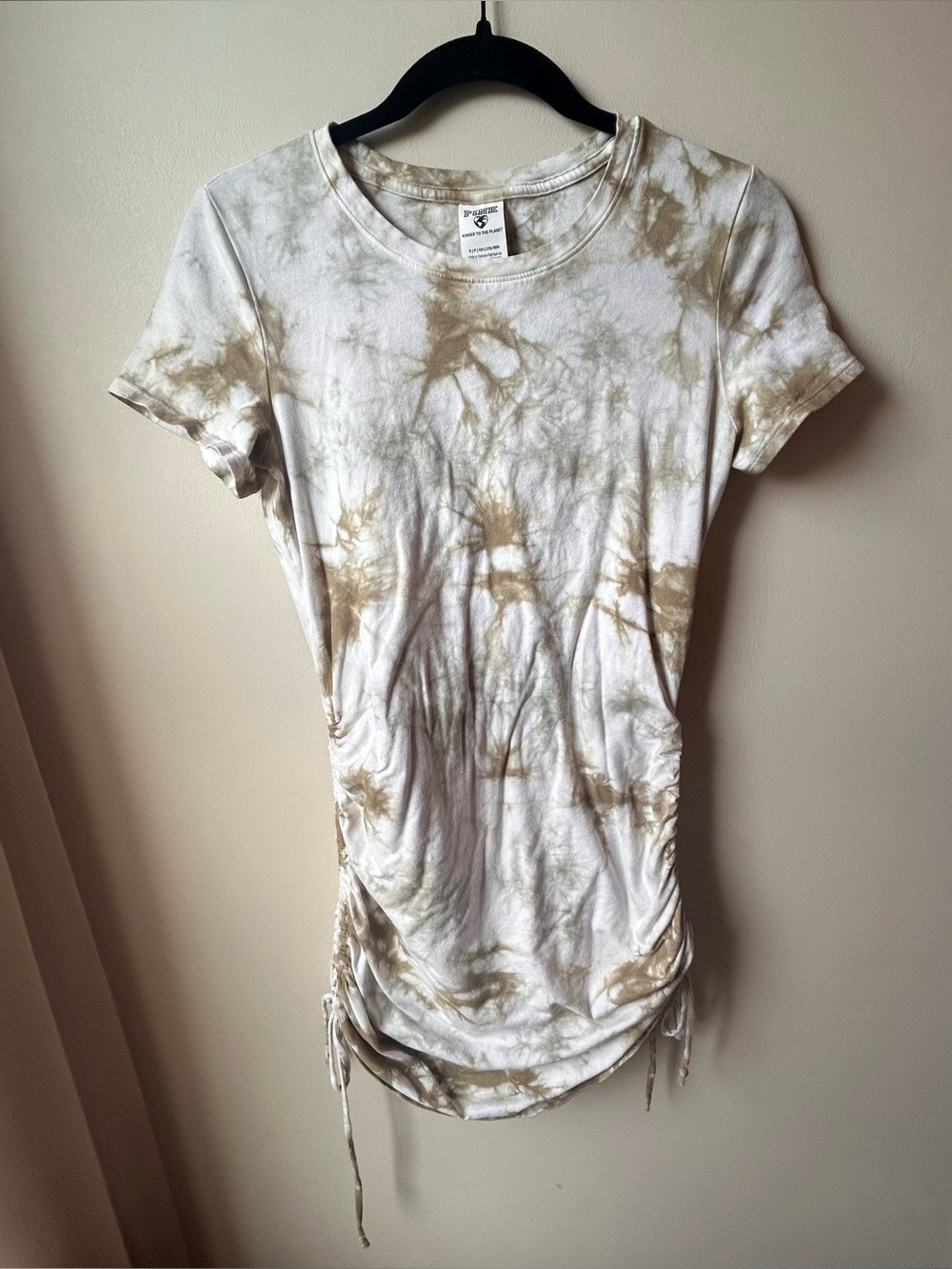 Victoria’s Secret PINK - Tie-Dye Short Sleeve Ruched Side Top - Cream & Tan